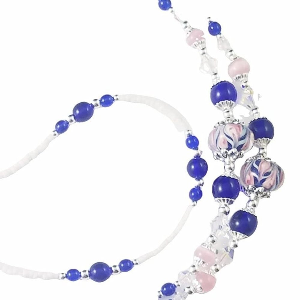 Pink & Blue Swirl, Beaded Lanyard for, Badge, ID Holder, Keychain, Lanyard